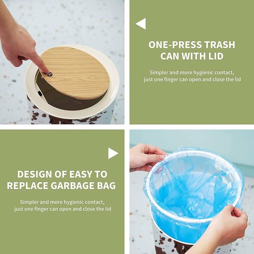 Small Trash Can with Lid Seamless Texas Longhorn cow hide print design with big brown spots Garbage Bin Wood Waste Bin Press Cover Round Wastebasket for Bathroom Bedroom Kitchen 7L/1.8 Gallon