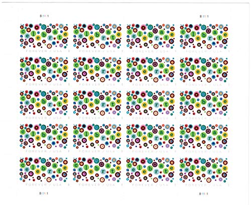 USPS Celebrate Forever Stamps Sheet of 20 - Colorful Circular Design