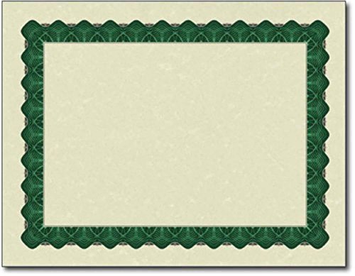 Metallic Border Parchment Certificate Paper - 250 Certificates - 8 1/2" x 11" - Premium Printable Blank Certificates (Green)