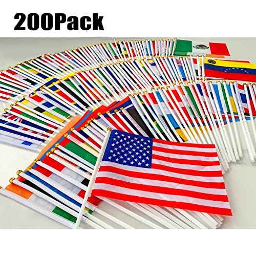 TSMD 200 Countries International World Stick Flag Small Mini Hand Held Flags,All Countries Flags,5x8 Inch