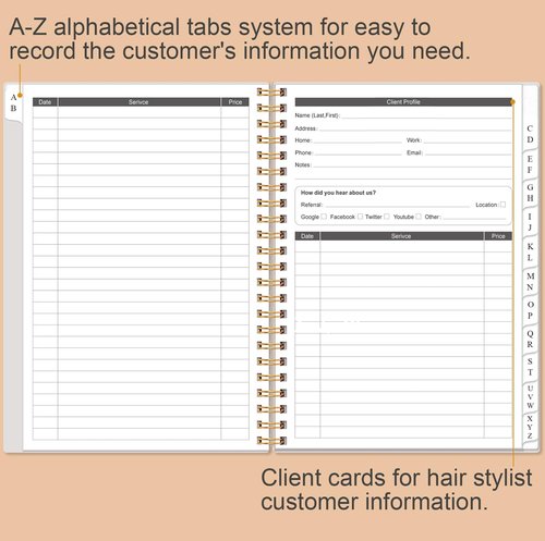 Heveboik Client Record Book - Hair Stylist Client Profile Book-Binder and Client Record Cards with A-Z Alphabetical Tabs for Salons, Hair Stylist, Nail, Small Business, Rose Leaf