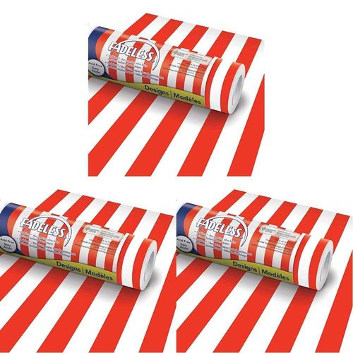 Fadeless Bulletin Board Paper, Fade-Resistant Paper for Classroom Decor, 48” x 12’, Classic Stripes-Red & White, 1 Roll (Pack of 3)
