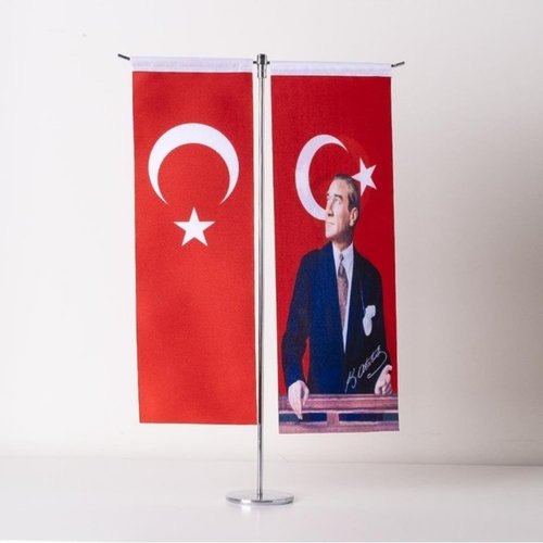 Atatürk & Turkish Flag Double Desk Flag - Satin - 8.5X25 cm