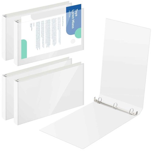 Humyoun 4 Pcs 11 x 17 Inch View Binders with Cover Pocket 2 Inch 3 Rings Heavy Duty View D Ring Binders Economy Holds 11" x 17" Paper for Artwork Blueprints, Office, Home, Work Places (White)