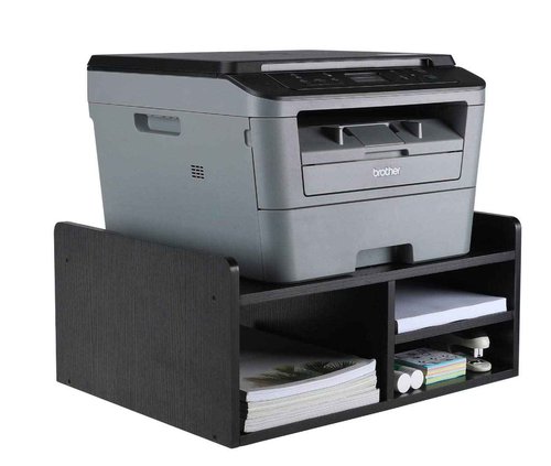 PAG Desktop Printer Stand with Storage, Paper Storage Holder Rack for Desk, Wooden Printer Organization for Home/Office, Black