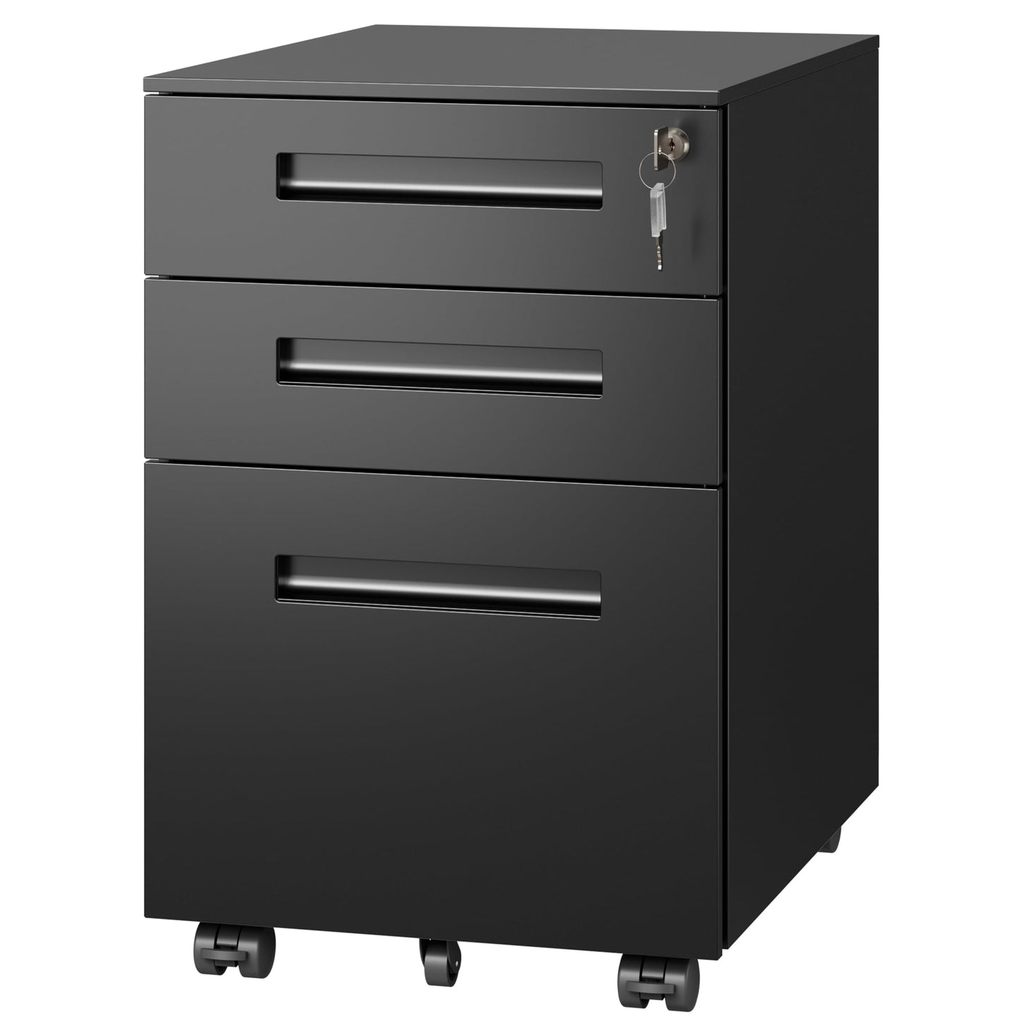 DEVAISE 3-Drawer Metal File Cabinet with Lock, Mobile Filing Cabinet Under Desk for Home Office, Fully Assembled Printer Stand fits A4/F4/Letter/Legal Size, Black, 20" D x 15" W x 24" H