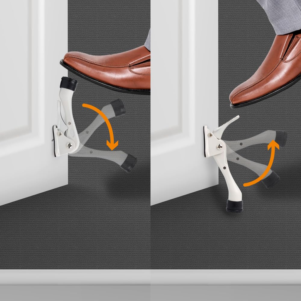 One Touch Kickdown Door Stopper, Door Holder, Heavy Duty Door Stops, Bottom of Door, Height-Adjustable Rubber Tips by HASHI (White 4 inch x 1pack)