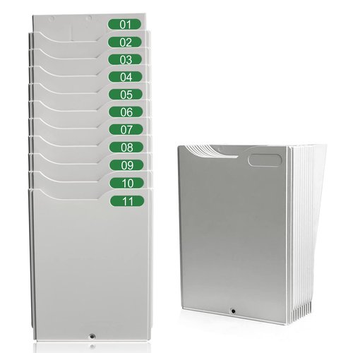 JIAN BOLAND Time Cards Rack, Retractable Time Card Holder With 10-Pocket Slots, Constructed of Durable Plastic, Attendance Payroll Recorder for Office Punch in Clock Out
