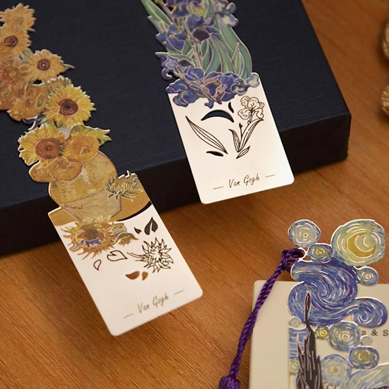 Van Gogh | 4 Pcs Metal Bookmarks with Tassel - Artistic Hollow Design for Book Lovers & Readers