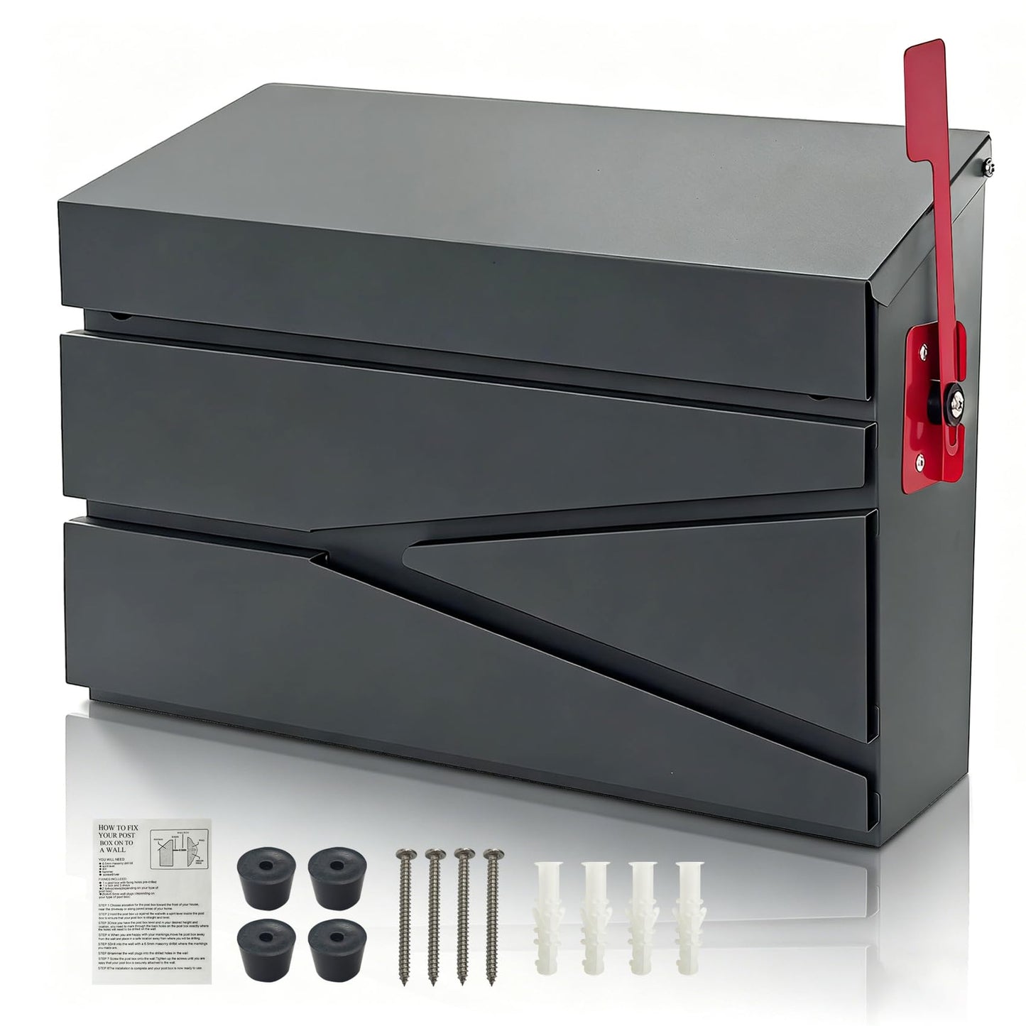 15.74" x 9.84" x 4.33" Wall Mount Mailbox, Large Capacity Mail Box for Outside, Modern Collection Box Postbox, No Keys Locking, with Flag Kit