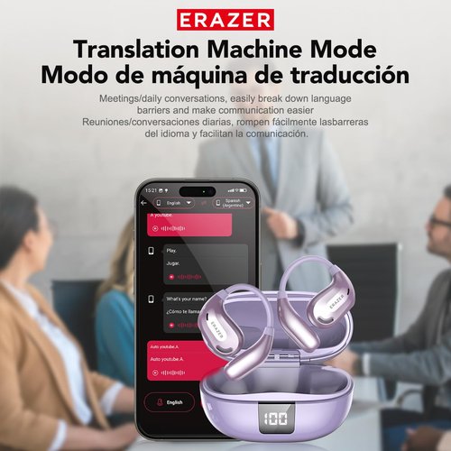 ERAZER XT66PRO AI Translation Earbuds Real Time Translator Earbuds OWS Wireless Bluetooth Earphones 135 Language Open Ear translating Headphones for Travel Business Learning
