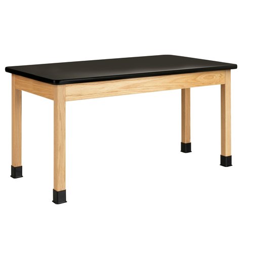 Diversified Spaces School Classroom Science Lab Table, Black Laminate Table Top Worksurface, 60" x 30" x 30", Solid Oak Wood Finish, Made in USA
