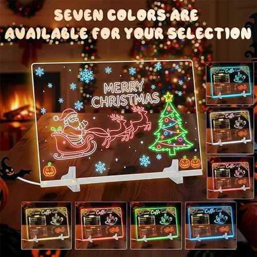 Lumiboard Led Drawing Board, 13.7"X10" 4 Modes &7 Colors Acrylic Dry Erase Boards with Light, Include Adapter, Hanging Chain, Led Drawing Board for Kids with Stand,7 Markers, Spray Bottle