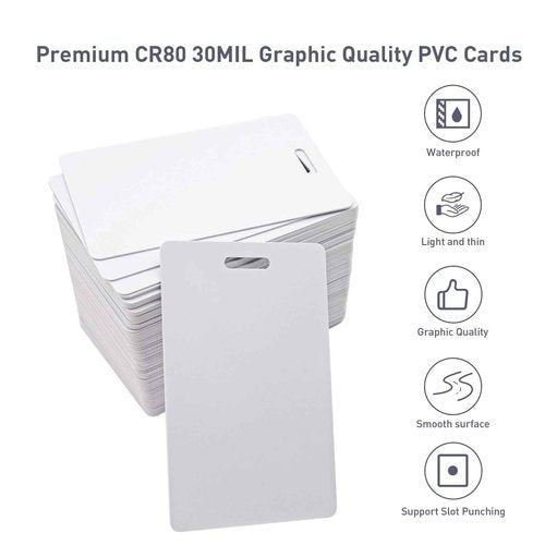 500 Pack-Premium Blank PVC Cards with Slot Punch on Short Side, Lumanious CR80 30Mil (CR8030) Vertical Slot Punch Blank Credit Cards for Business Office Photo ID Badge Printers