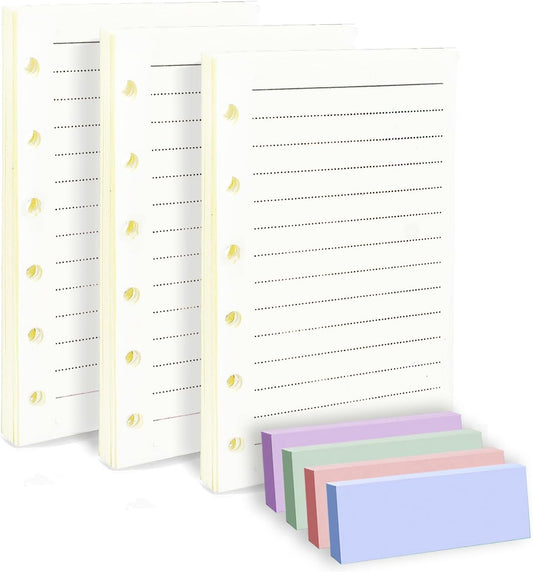 (Set of 270 Sheets) A7 Lined Paper with Label Sticker, Mini Binder Refills, 6-Hole Loose Leaf Paper for A7 Budget Planner Journals Notebook