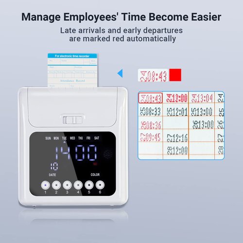 Tera Time Clocks with Extra 100pcs Time Cards (2 Sided, Monthly, 3.34*7.4") Employee Attendance Punch Payroll Recorder LCD Display Screen Electronic Time Recorder for Employees Small Business Office