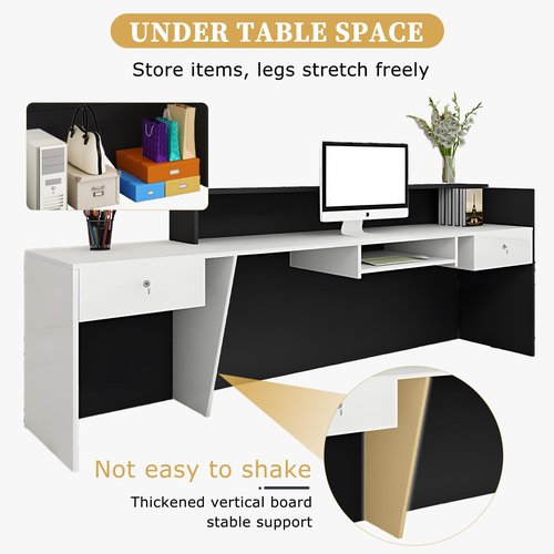Modern Reception Desk with Storage Drawers and Open Shelves, 47-95 Inch Front Counter Table for Office, Salon, Lobby, Retail Store, or Home Workspace Right/Black 47" Wx23.6 Dx39.4 H