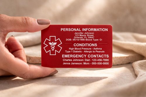 Custom Medical ID Card - Personalized Aluminum-Free Engraving | Emergency Contact & Allergy Alert