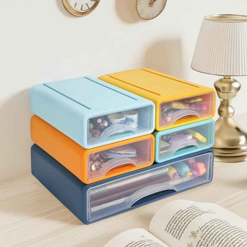 IBEQUEM 3 Tier Desktop Organiser with Drawers, Stackable Storage Box on Desk, Large Capacity Detachable Makeup Storage Drawer for Desk Office School Home