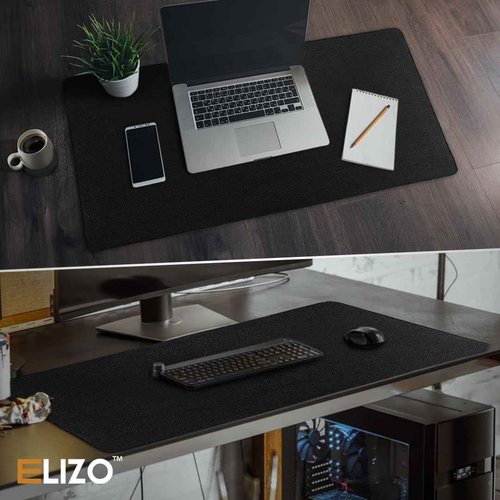 ELIZO Real Leather Desk Pad (31x15.6) - Large Computer Mat for Keyboard, Gaming, Laptop & Table - Black, 3mm Thick
