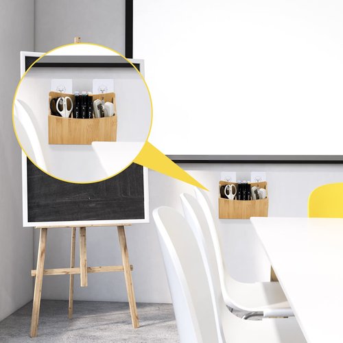 Nicunom 2 Pack Bamboo Dry Erase Marker Holder Wall Mount Remote Control Holder, Desktop Storage 3 Compartments Pencil Pen Hold Utensil Caddy, Multiuse Small Organizer for Office Home School