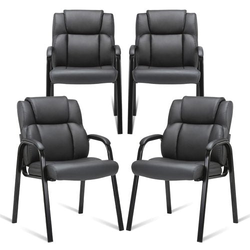 CLATINA Leather Guest Chair with Padded Arm Rest for Reception Meeting Conference and Waiting Room Side Office Home Black 4 Pack
