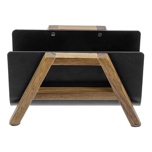MyGift Modern Desktop Mail Holder, Urban Solid Acacia Wood and Matte Black Metal Tabletop Letter Sorter