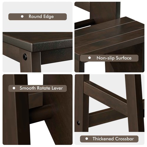 BETTARY 3-Step Folding Wooden Step Stool, Portable Anti-Slip Step Ladder, Foldable Wood Counter Staircase, Multifunctional Flower Shelf & Chair for Kitchen/Garage/Living Room/Library (Brown)
