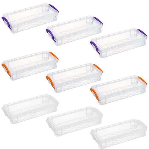 WUWEOT 9 Pack Large Pencil Box, Stackable Clear Plastic Pencil Case, Painting Brush Storage Box with Snap-Tight Lid, Office Supplies Organizer Watercolor Pen Drawing Tools Container