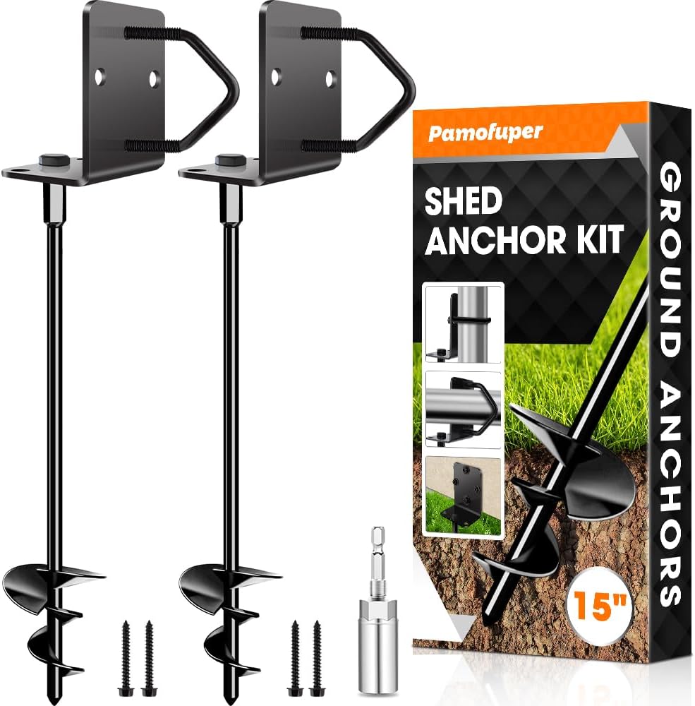 Skiennix Ground Anchors - Heavy-Duty 14" Shed & Trampoline Stakes | Set of 2 for Garden & Playset (Black)