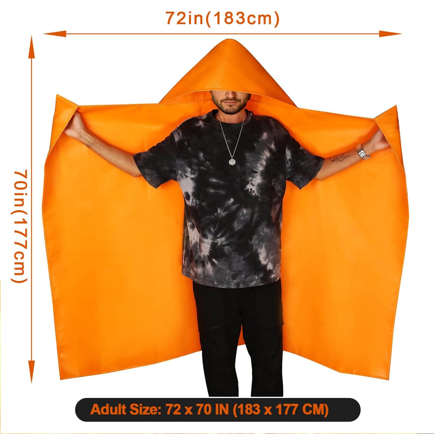 DIBBATU Fireproof Cloak, Fire Escape Cloak, Extra Big Fireproof Fiber Cape, Emergency Used as A Fire Blanket, Head Protection Fire Escape kit for Household, Office Home (Orange, 72 * 70in)