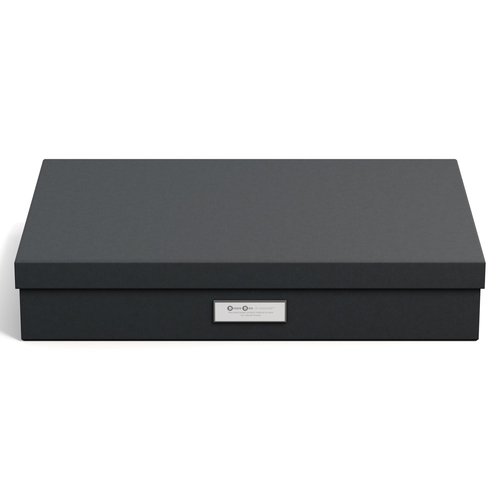 Bigso Sverker Fiberboard Legal and Art Storage Box - Scrapbook Storage Box for Loose Papers and More - Durable Document Boxes with Lid and Metal Label Holder - 17.1 in x 12.2 in x 3.3 in - Dark Grey