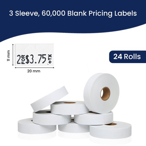 Perco White Pricing Labels for Monarch 1131 Price Gun – 3 Sleeves, 24 Rolls Value Pack - 60,000 Price Marking Labels – with Ink Rolls Included
