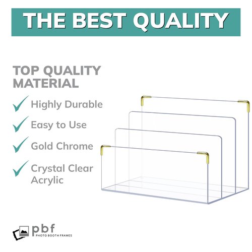 pbf Acrylic File Holder | Clear File Organizer for Desk w/Gold Accents | Acrylic Desk Organizer, Folder Holder, Mail Sorter, File Stand, Magazine Divider, Laptop, Notebook, & Letter Organizer
