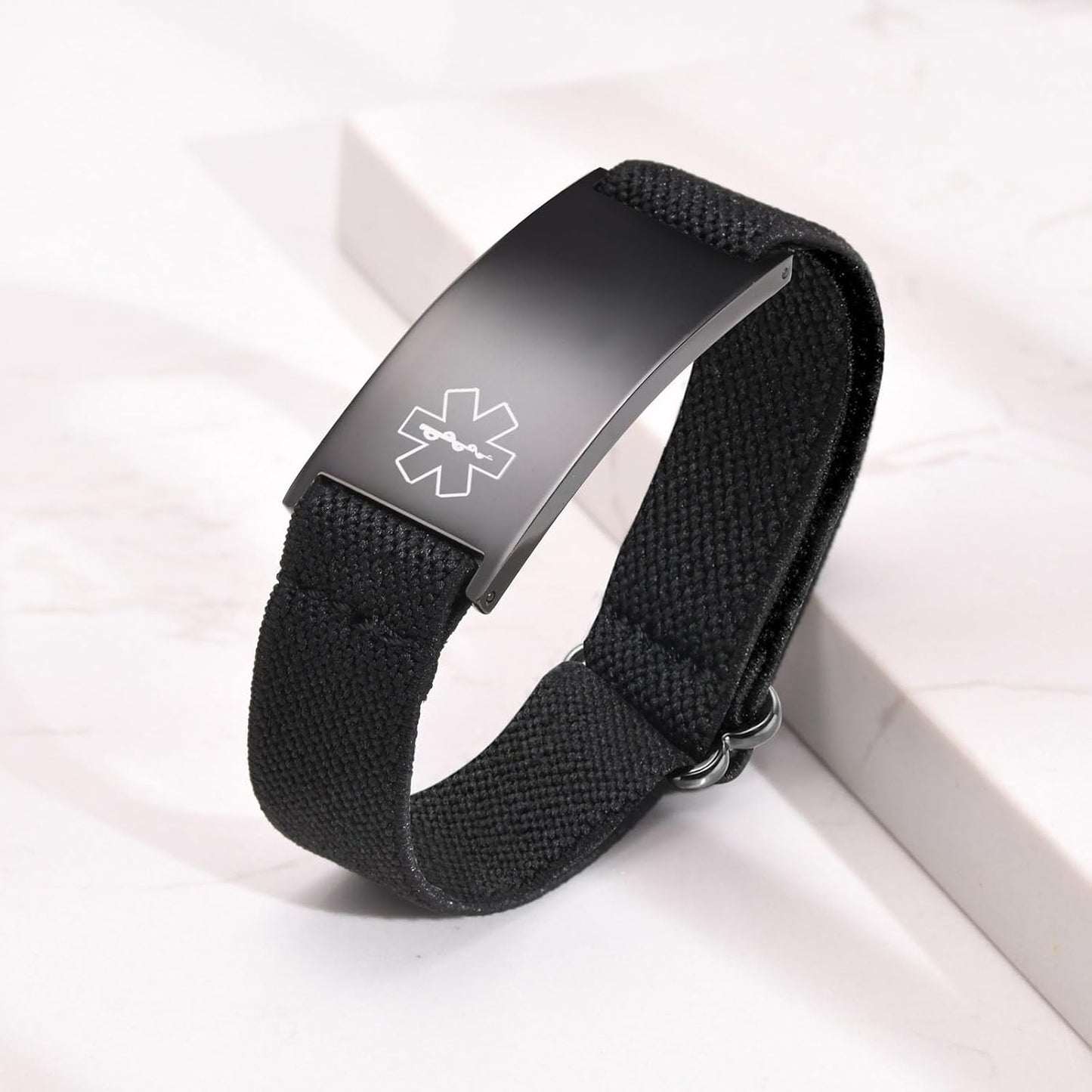Skiennix Personalized Medical Alert Bracelet - Custom Engraved Stainless Steel ID for Emergency Awareness | Elastic Strap for Men