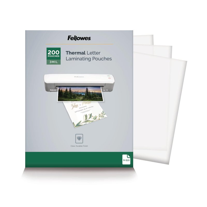 Fellowes Thermal Laminating Pouches, School Supplies Letter Size Sheets, 3-Mil Thickness, 200-Pack, Clear Finish for Classrooms & Offices (5743401)