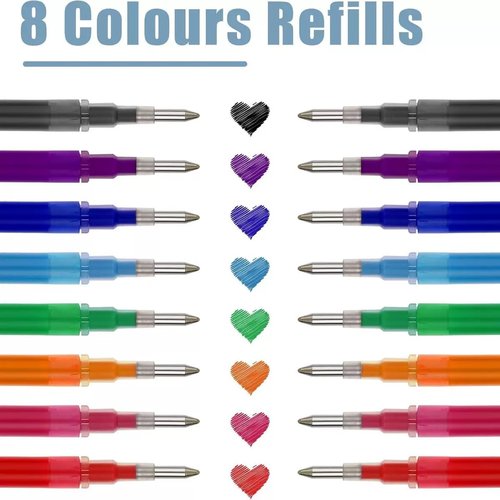 Erasable Gel Ink Pen Refills Compatible with Frixion Friction, 24-Pack 0.7mm, Fast Dry 8 Colors