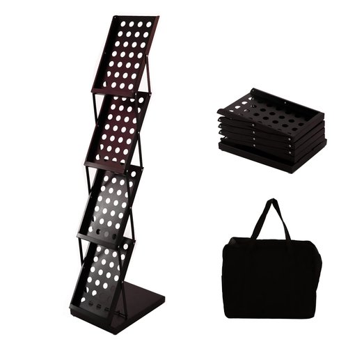 ARNOTEKS Foldable Brochure Display Stand Magazine Catalog Literature Rack Portable 4 Pockets with Carrying Bag，Stable Not Easy to Deform for Exhibitions Trade Show and Office Retail Store（Black）