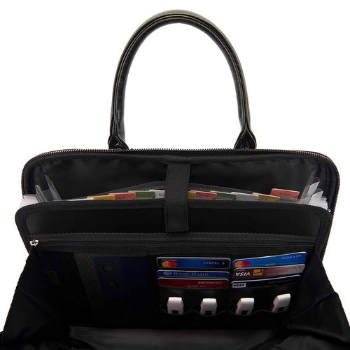 Accordian File Organizer Tote,Folder with Zipper & Labels,12 Pocket Expanding File Folder， Paper Folder for Letter A4 Files Business Teacher Office Bag (Black)
