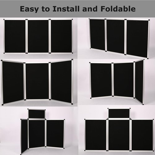 ISXACFF 3+1 Panel Trade Show Presentation Board 70.8“ x 35.4” Folding Panel Table Top Display Tri Fold Display Board Black Single Sided Tabletop Display 4 Panels (Black)