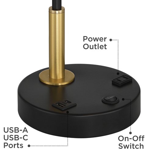 Possini Euro Design Possini Euro Keller 24" High Black and Brass Outlet and USB Desk Lamp