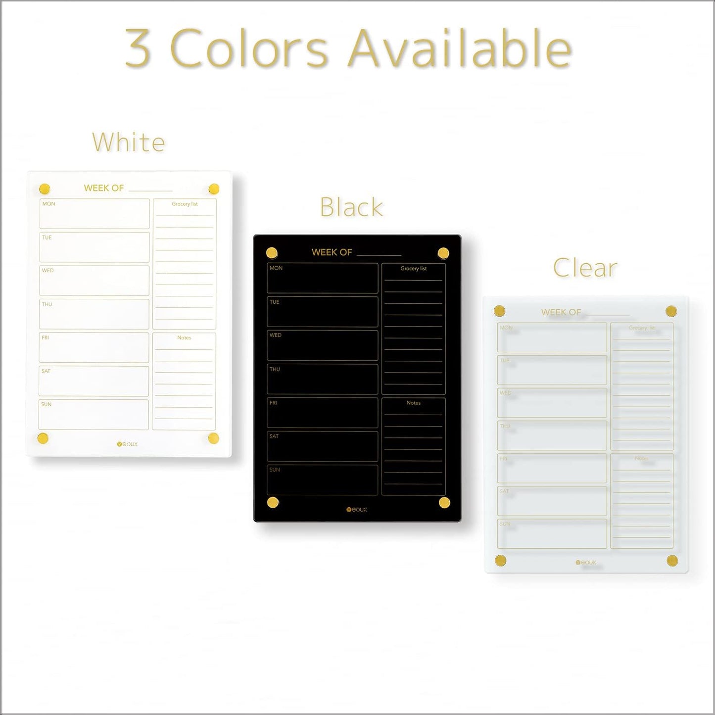 Yeoux Clear Glass Weekly Dry Erase Calendar - Non-Magnetic Wall Whiteboard for Meal Planning & Grocery Lists, 15x11 Inches, 4 Wet Erase Markers Included