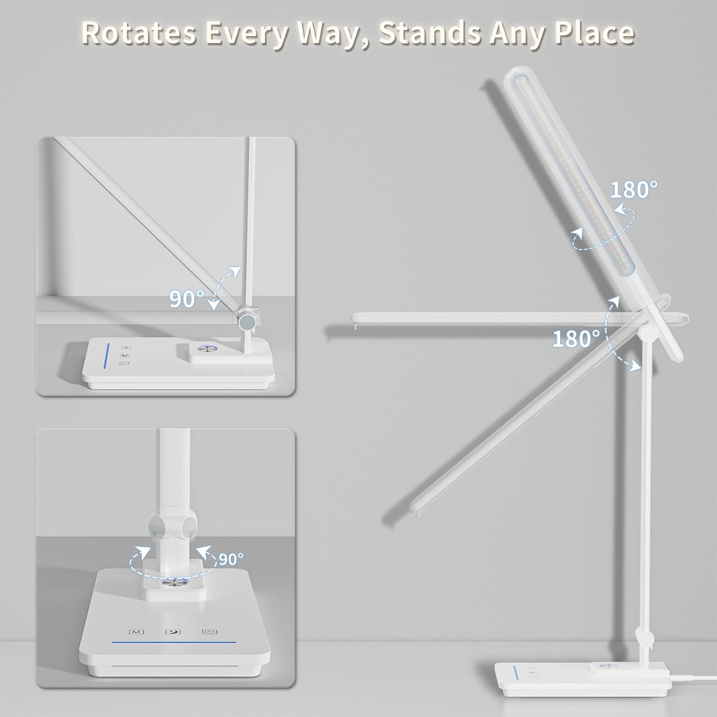 ELECTRI LED Desk Lamp, Touch Desk Light with USB Port, 5 Color & Stepless Dimming, 360° Rotatable ＆ Foldable, Reading Lamp for Table Study Work Office Nail Craft Puzzle(with Adapter) (Black)