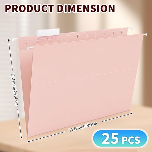 25-Pack Pastel Hanging File Folders, Letter Size (8.5"x11") with 1/5-Cut Tabs,35 Transparent Label Cards, 50 Sticker Labels–Home Office & Filing Cabinets