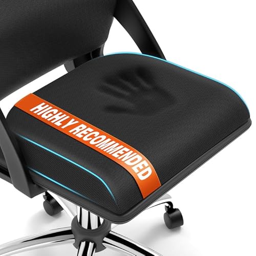Large Seat Cushion, Memory Foam Cushion for Long Sitting Hours on Office Chair, Home & Car, Non-Slip Chair Pad for Back, Sciatica, Hip, Coccyx Pain Relief & Post-Surgery Recovery (Black)