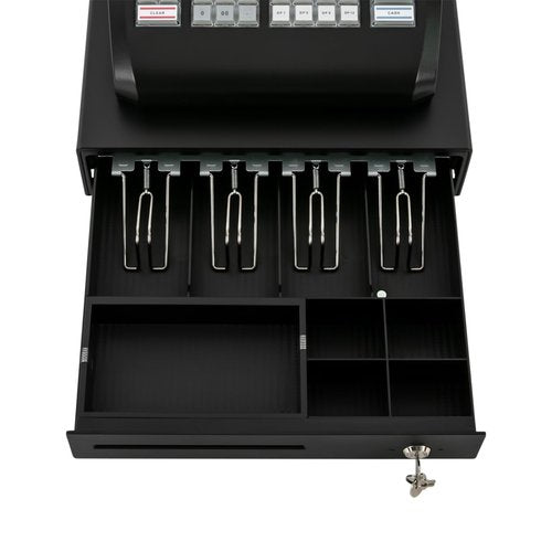 47-Key Electronic Cash Register with LED Display and Lockable Cash Drawer, Quick-Load Thermal Printer, Coin Compartment, Commercial Cash Management System for Retail Store, Supermarket, Restaurant