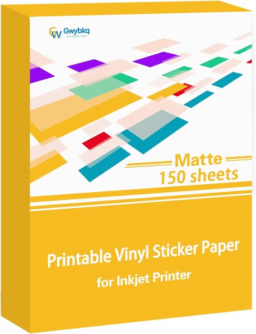 Gwybkq Premium Printable Vinyl - Waterproof Matte Sticker Paper for Inkjet Printers | 150 Sheets, 8.5”x11”