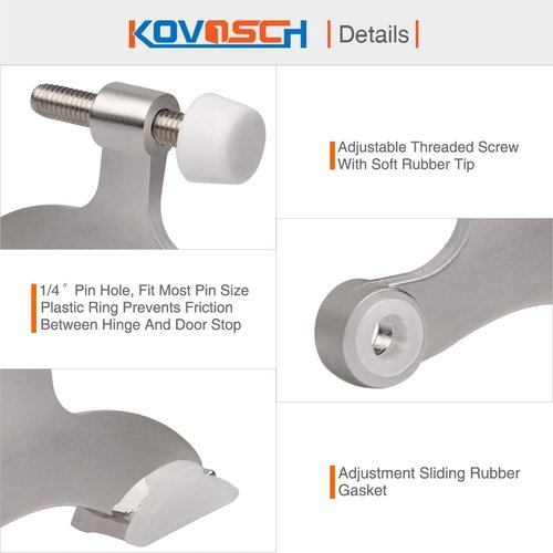 Brushed Satin Nickel Hinge Pin Door Stopper - 6 Pack Adjustable Heavy Duty with White Rubber Tips