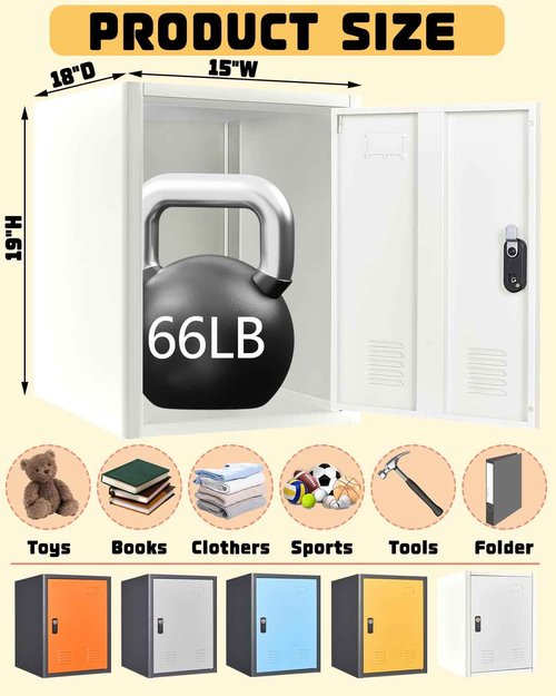 BUTIOSOW 20" H Metal Locker Storage Cabinet, Lockable Cabinet, Small Lockerfor Employees, Lockable 1 Door with 2 Hooks Organizer for Bedroom, School, Office, Playroom, Daycare, Garage