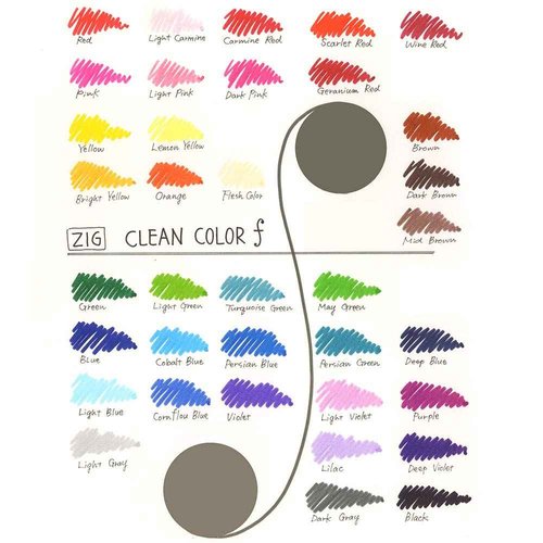 Kuretake ZIG CLEAN COLOR f 36 colors set, 0.5 mm & 1.2 mm, AP-Certified, Odourless, Xylene Free, Suitable for dark paper, Perfect for illustrating, sketching, designing and cartooning. Made in Japan